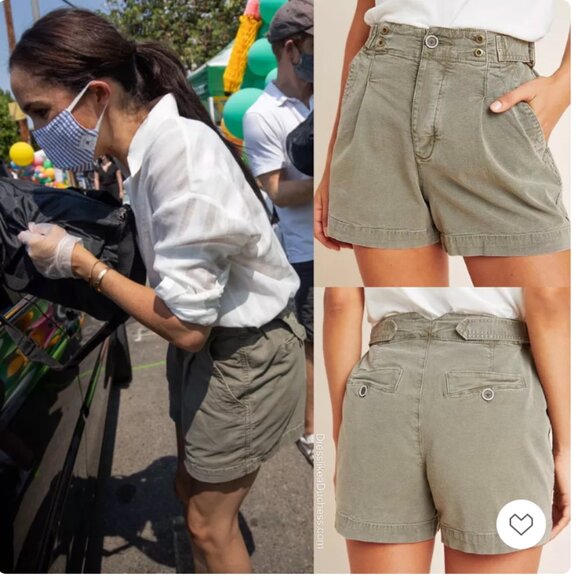Anthropologie Liz Utility Green High Waisted Shorts Button Fly Size 25 - Picture 1 of 4